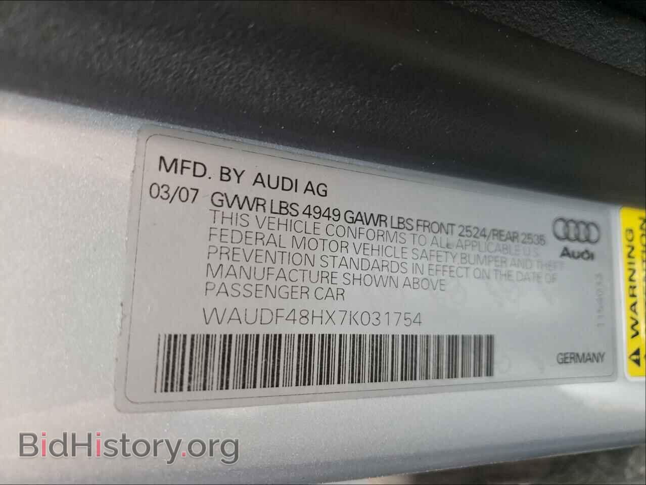 2007 AUDI A4 - VIN: WAUDF48HX7K031754 - Фото 10
