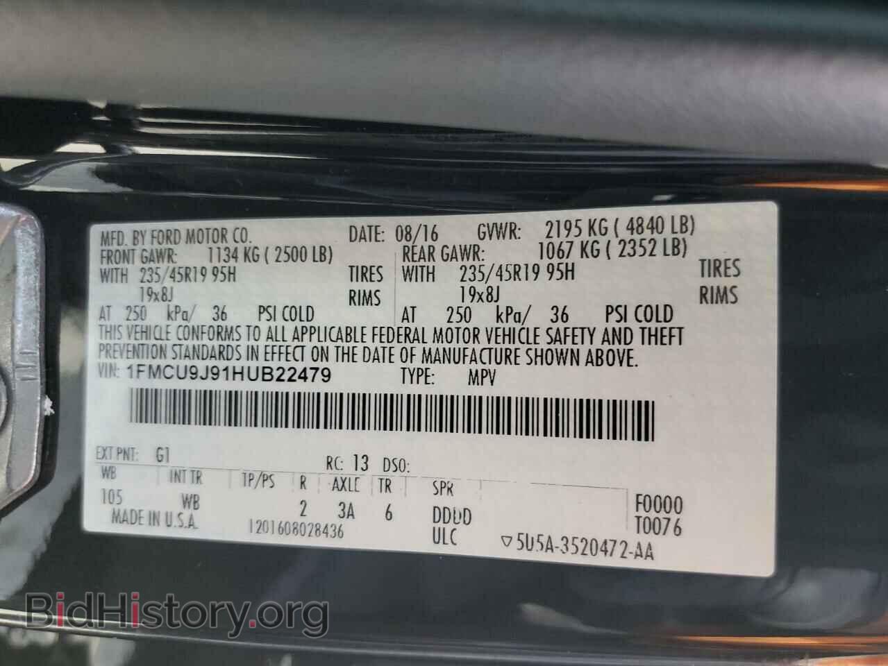2017 FORD ESCAPE - VIN: 1FMCU9J91HUB22479 - Фото 13