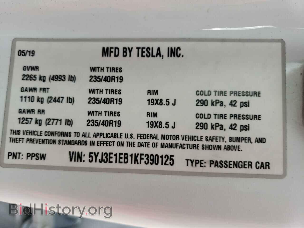 2019 TESLA MODEL 3 - VIN: 5YJ3E1EB1KF390125 - Photo 10