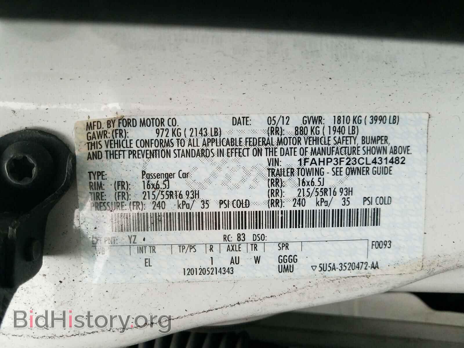 2012 FORD FOCUS - VIN: 1FAHP3F23CL431482 - Фото 10