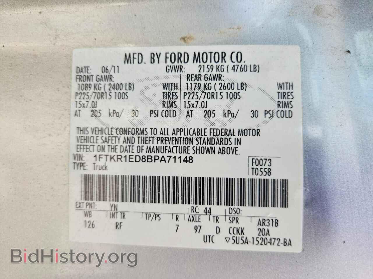 2011 FORD RANGER - VIN: 1FTKR1ED8BPA71148 - Фото 12