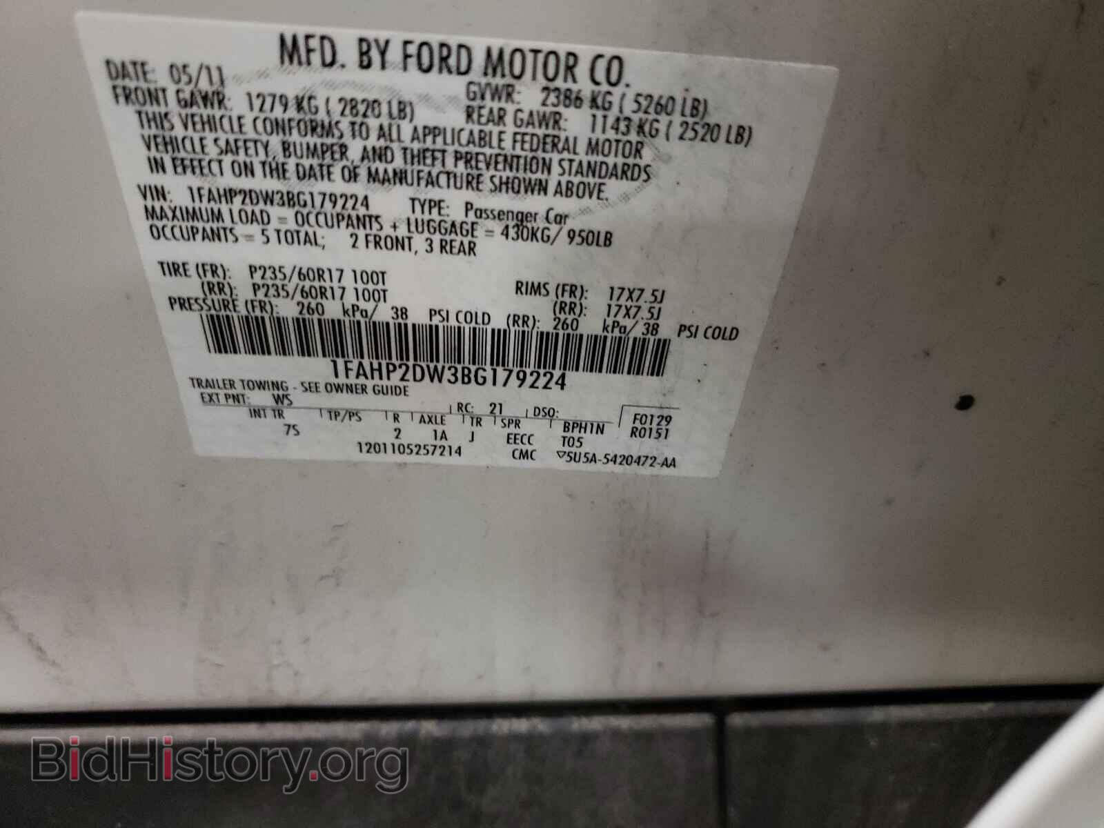 2011 FORD TAURUS - VIN: 1FAHP2DW3BG179224 - Фото 10