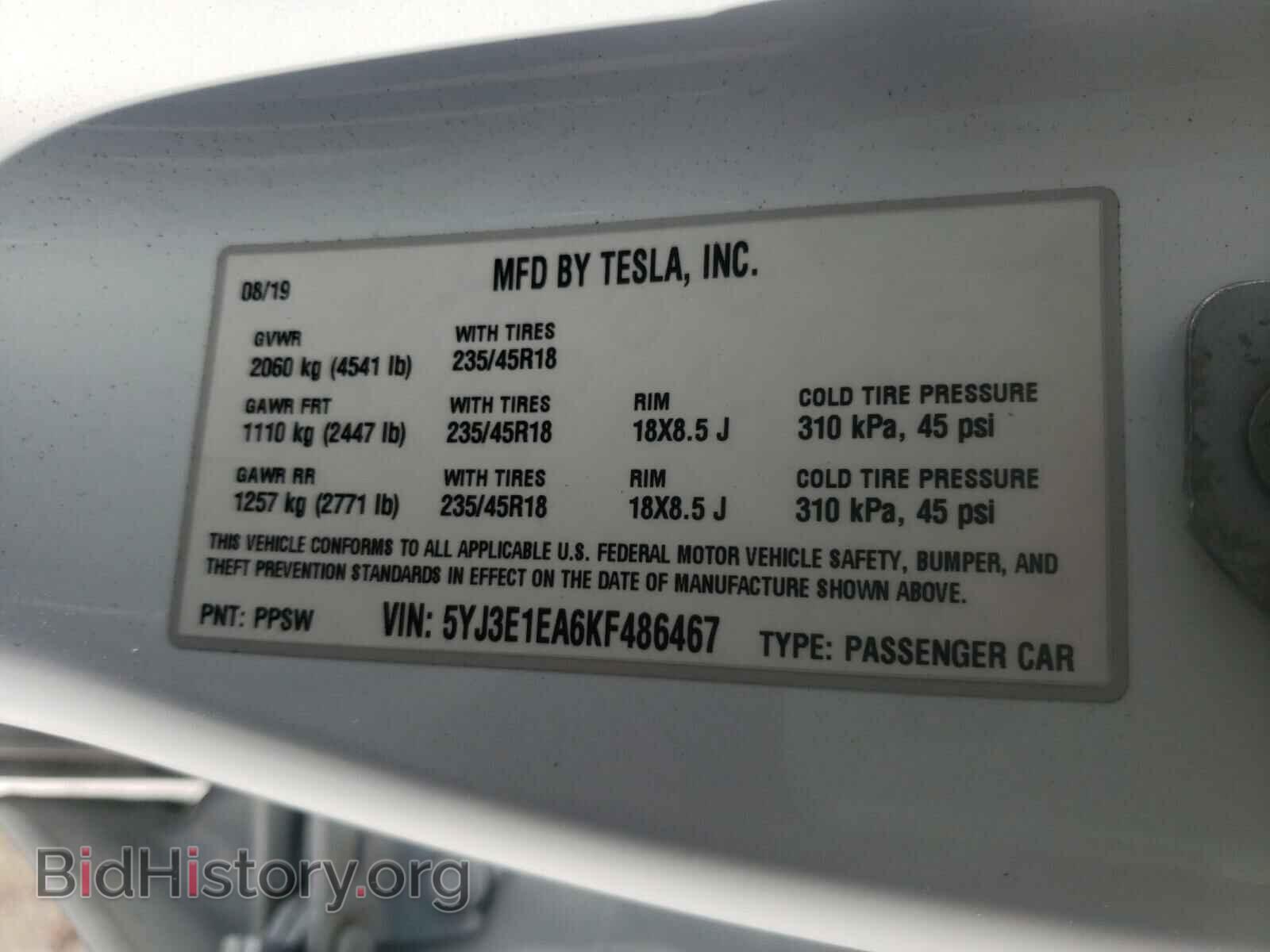 2019 TESLA MODEL 3 - VIN: 5YJ3E1EA6KF486467 - Photo 10