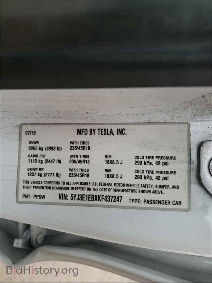 2019 TESLA MODEL 3 - VIN: 5YJ3E1EBXKF437247 - Фото 10