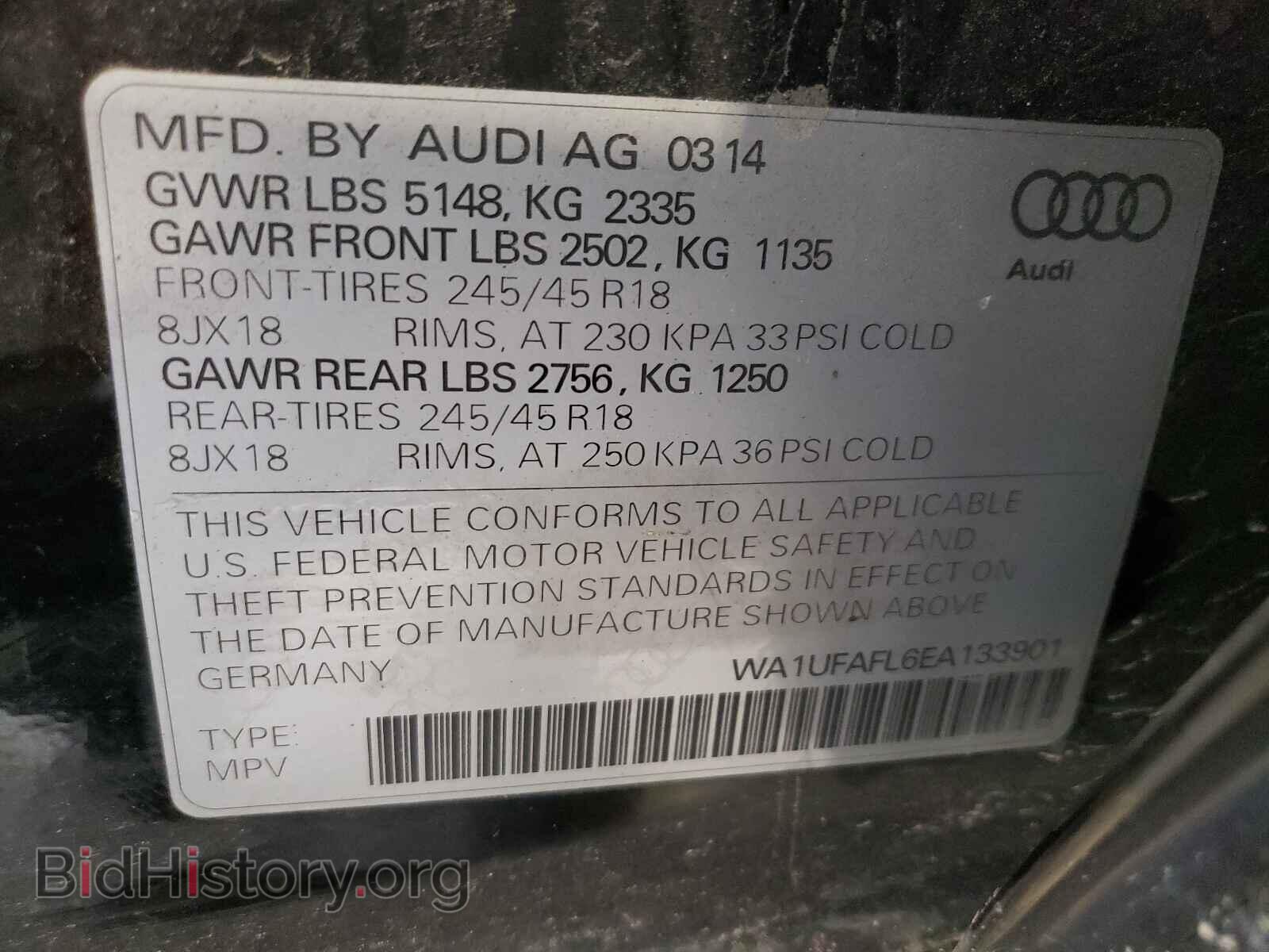 2014 AUDI A4 - VIN: WA1UFAFL6EA133901 - Фото 10