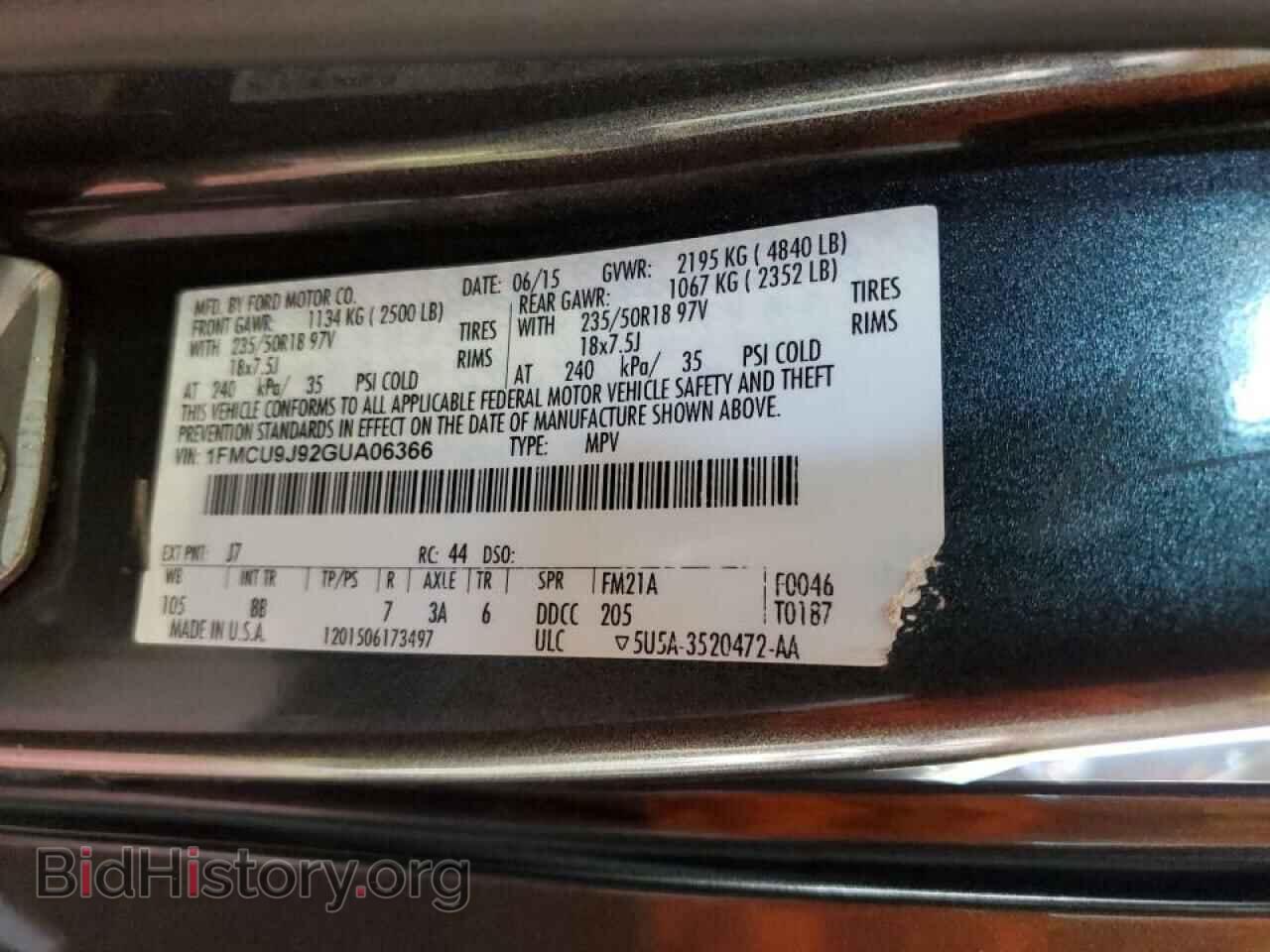2016 FORD ESCAPE - VIN: 1FMCU9J92GUA06366 - Фото 10