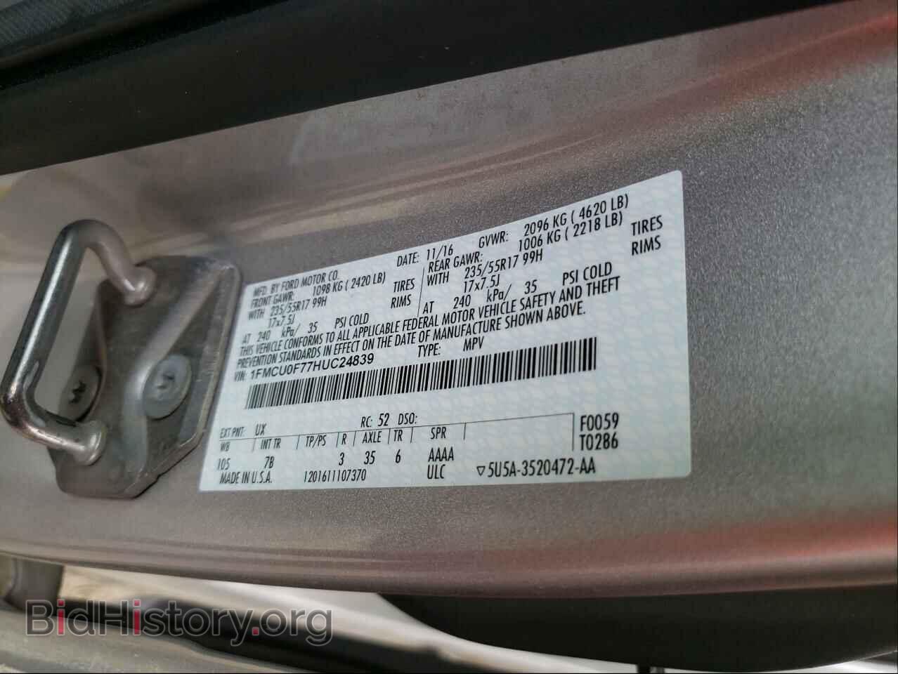 2017 FORD ESCAPE - VIN: 1FMCU0F77HUC24839 - Фото 10