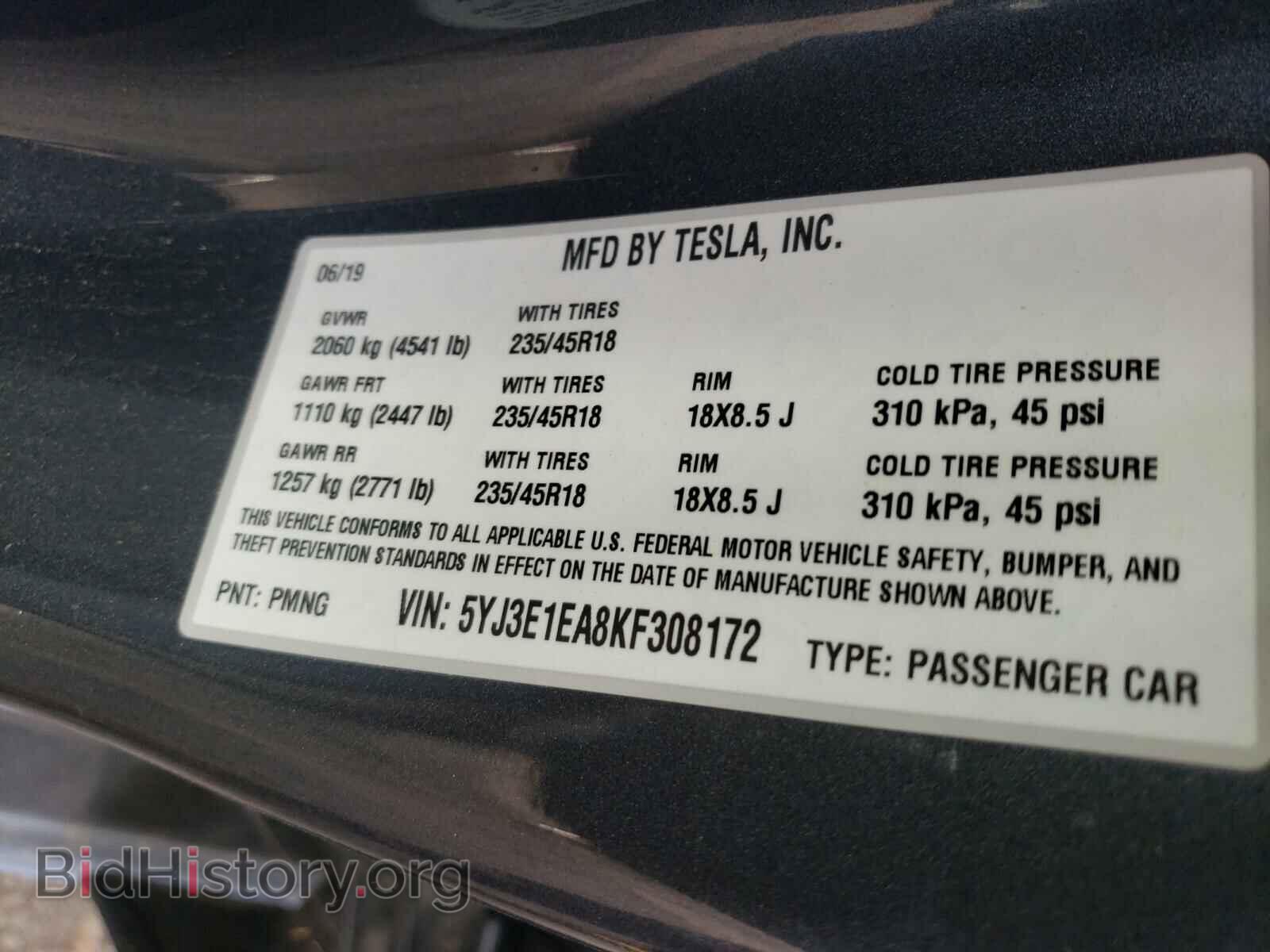 2019 TESLA MODEL 3 - VIN: 5YJ3E1EA8KF308172 - Photo 10