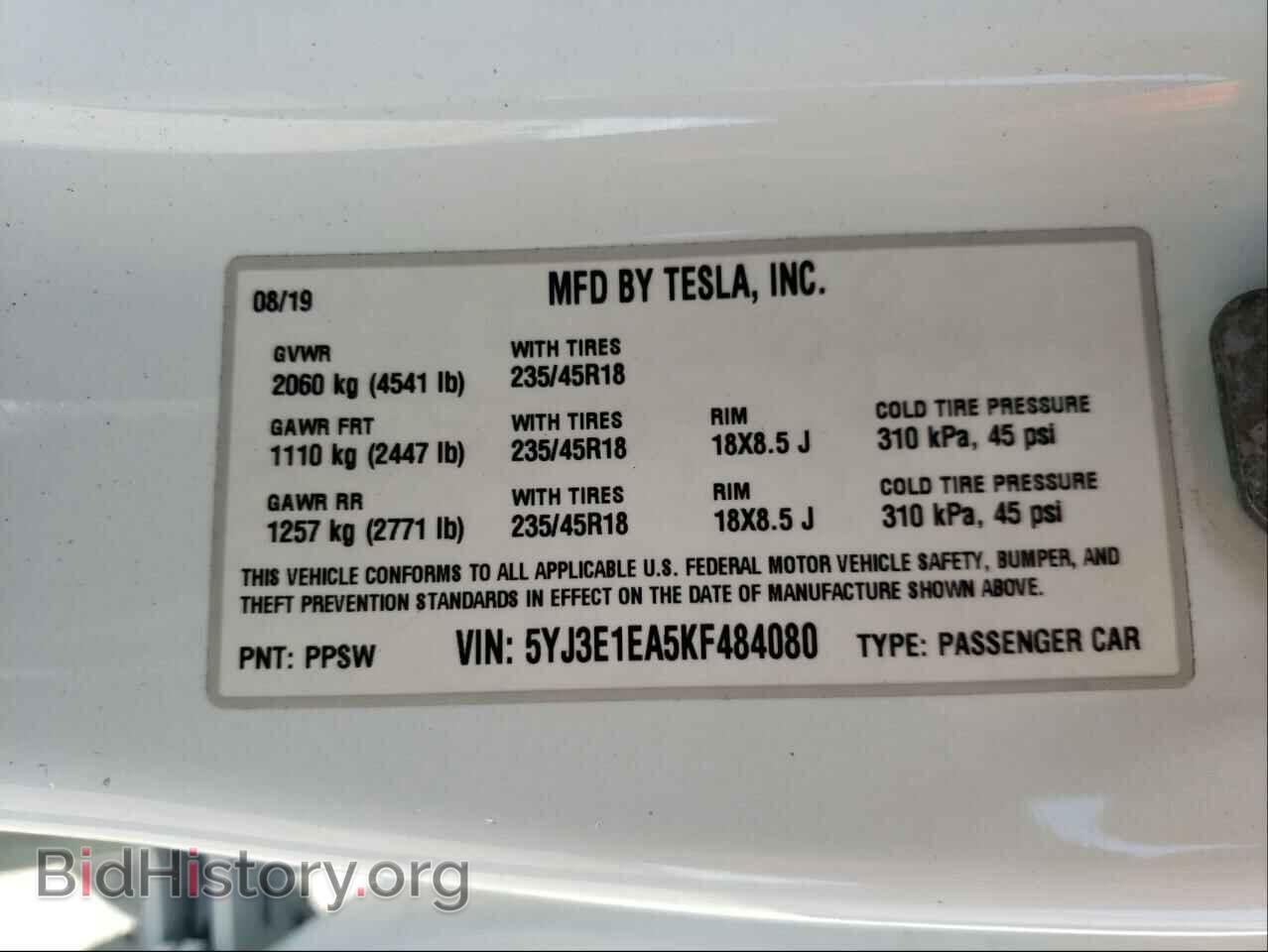 2019 TESLA MODEL 3 - VIN: 5YJ3E1EA5KF484080 - Photo 10