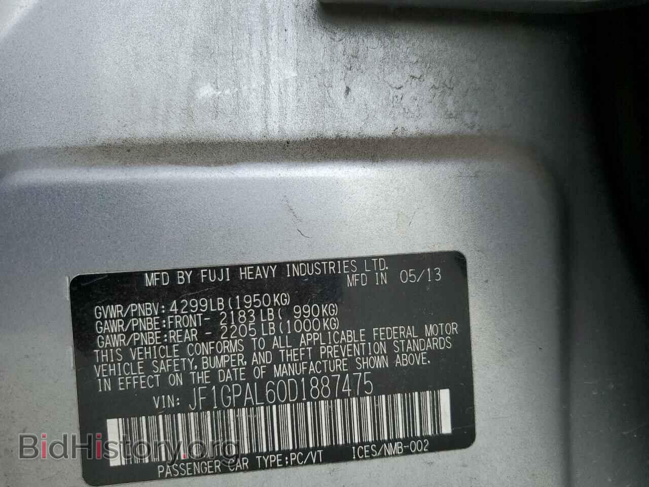 2013 SUBARU IMPREZA - VIN: JF1GPAL60D1887475 - Фото 10