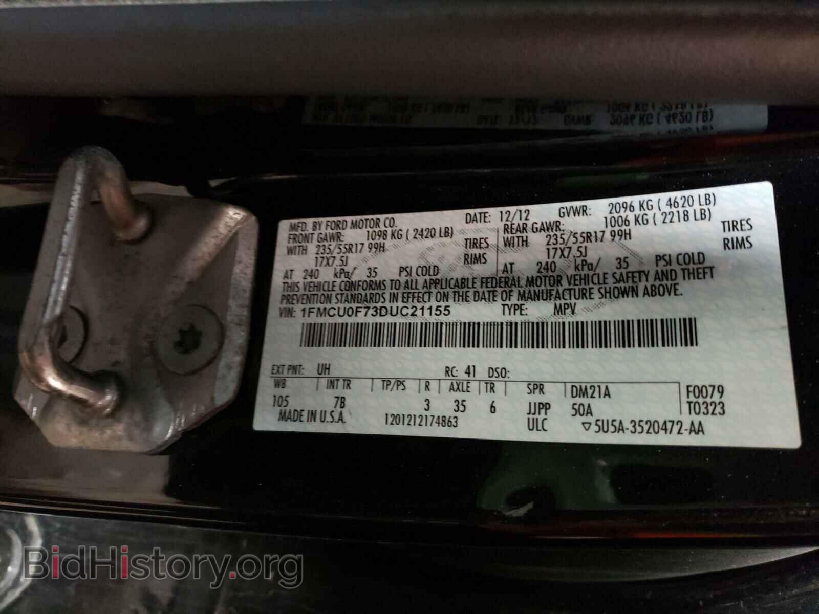 2013 FORD ESCAPE - VIN: 1FMCU0F73DUC21155 - Фото 10