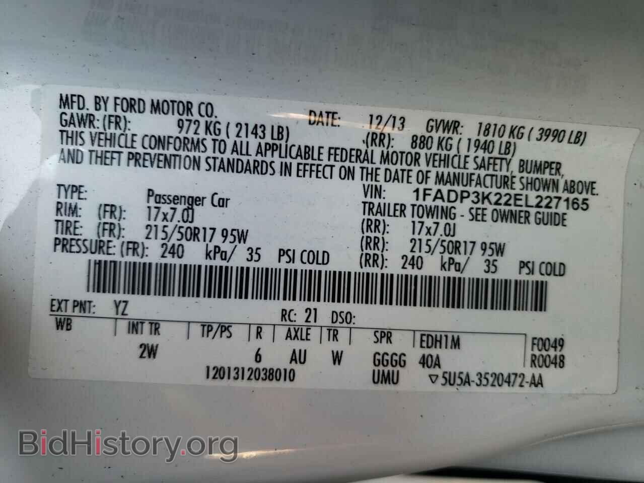 2014 FORD FOCUS - VIN: 1FADP3K22EL227165 - Фото 10