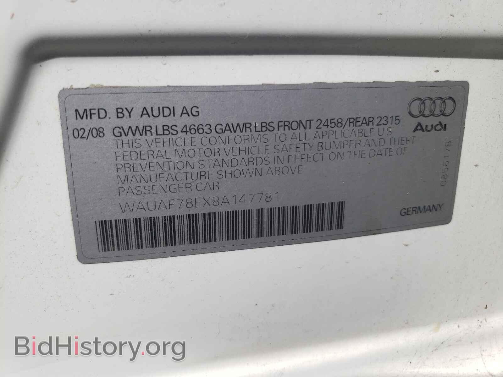2008 AUDI A4 - VIN: WAUAF78EX8A147781 - Фото 10