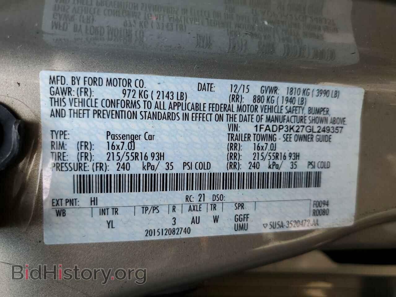 2016 FORD FOCUS - VIN: 1FADP3K27GL249357 - Фото 12