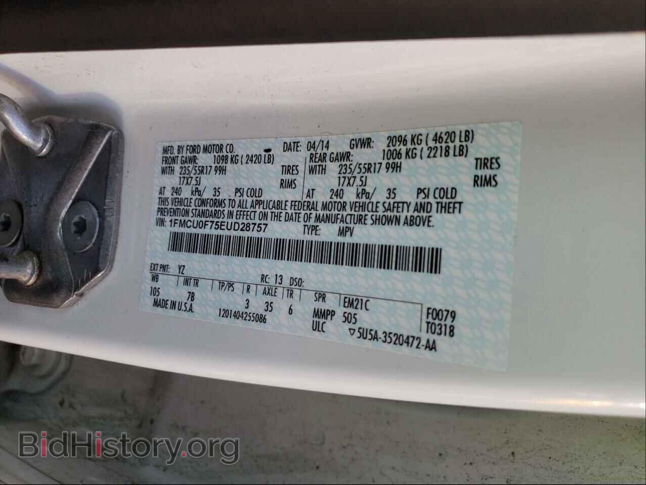 2014 FORD ESCAPE - VIN: 1FMCU0F75EUD28757 - Фото 10