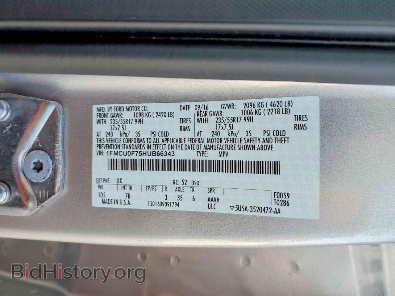 2017 FORD ESCAPE - VIN: 1FMCU0F75HUB66343 - Photo 14