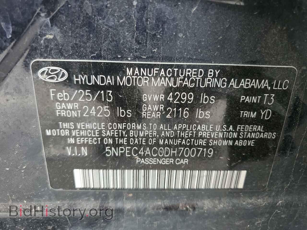 2013 HYUNDAI SONATA - VIN: 5NPEC4AC0DH700719 - Photo 10