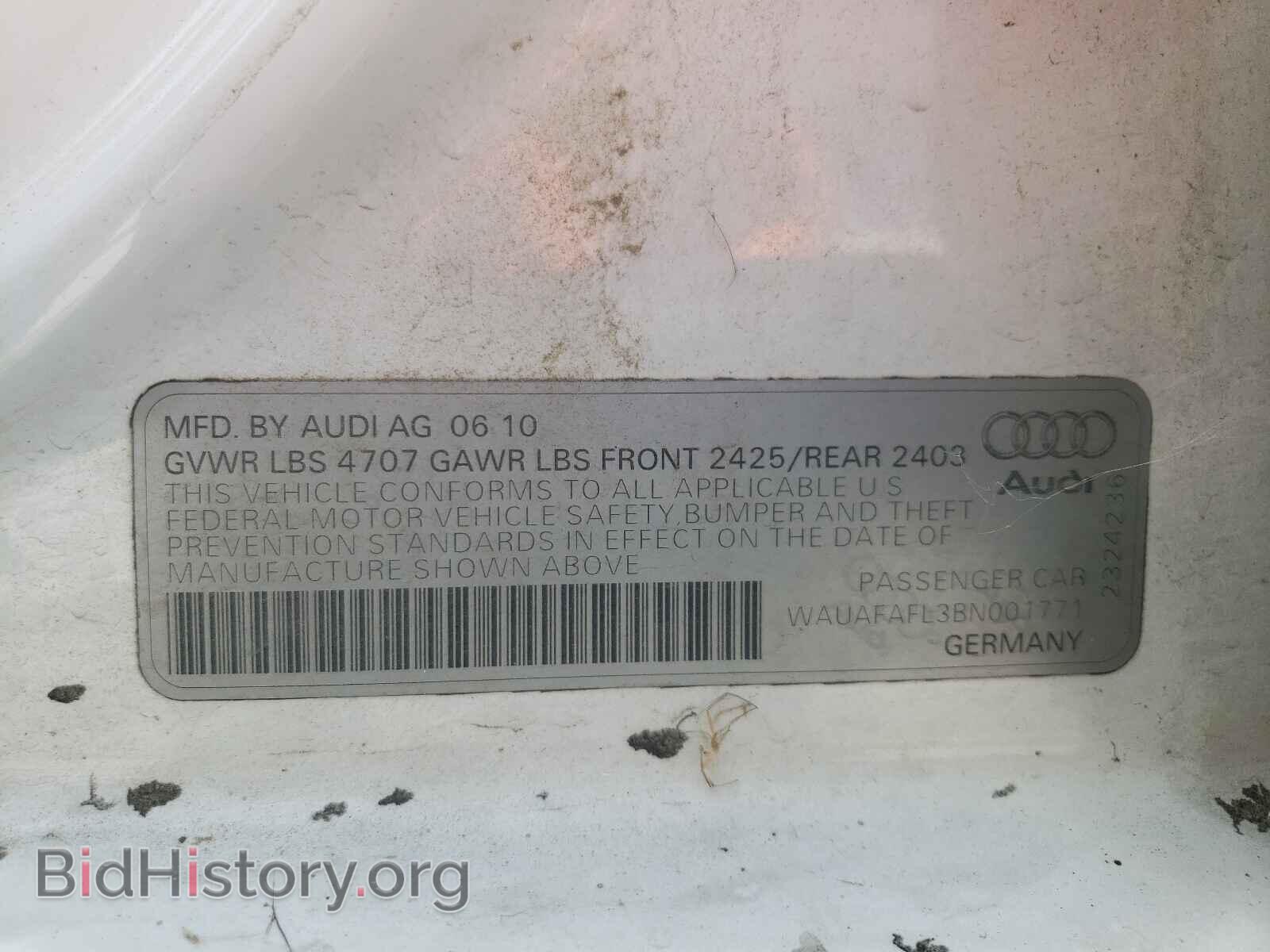 2011 AUDI A4 - VIN: WAUAFAFL3BN001771 - Фото 10