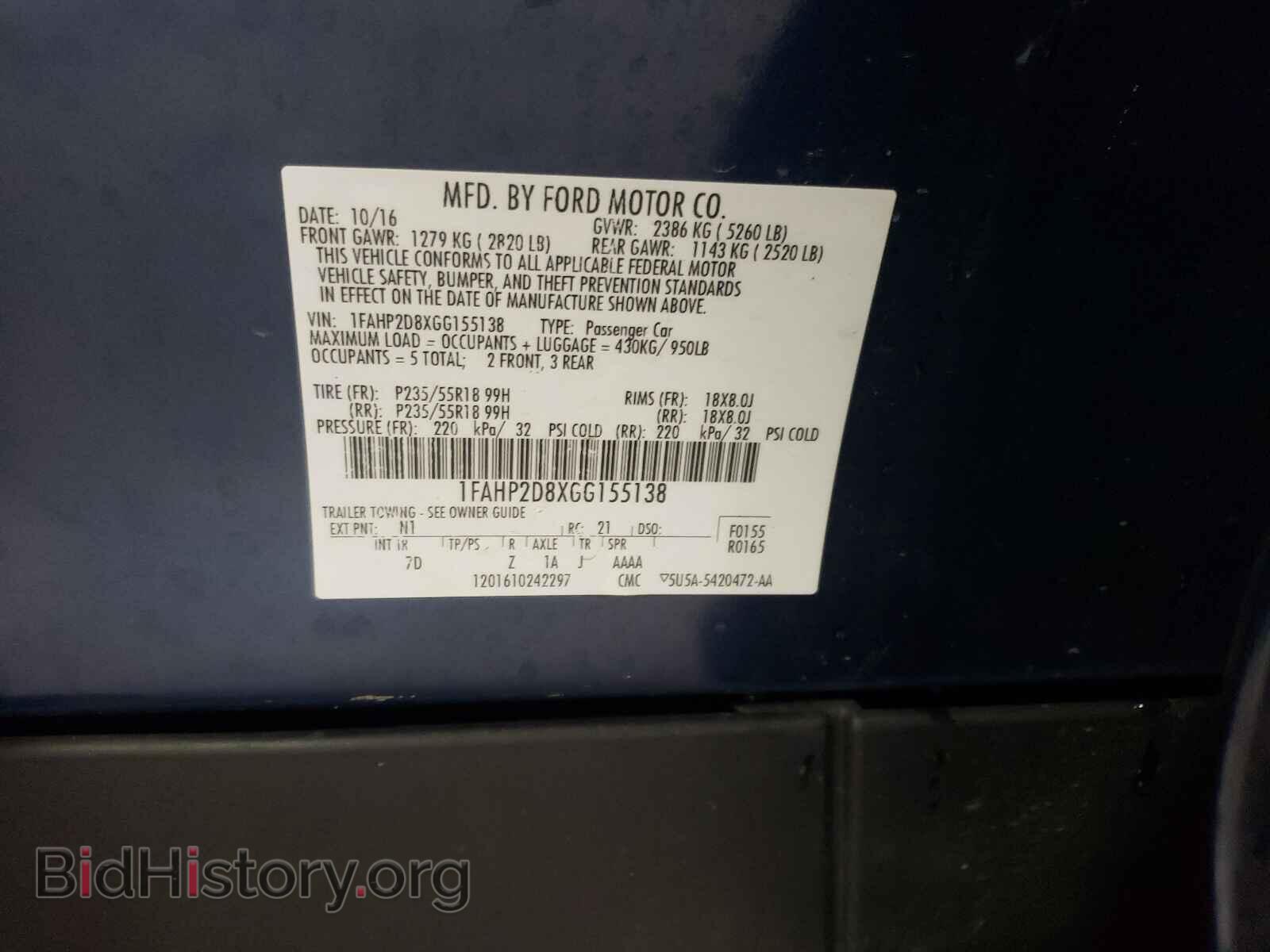 2016 FORD TAURUS - VIN: 1FAHP2D8XGG155138 - Фото 10