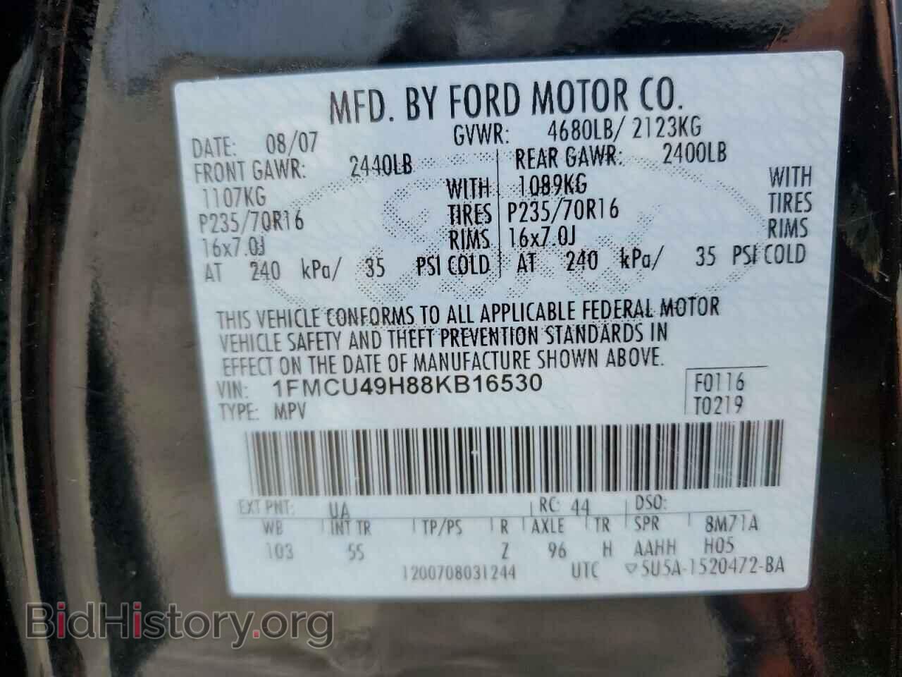2008 FORD ESCAPE - VIN: 1FMCU49H88KB16530 - Фото 12