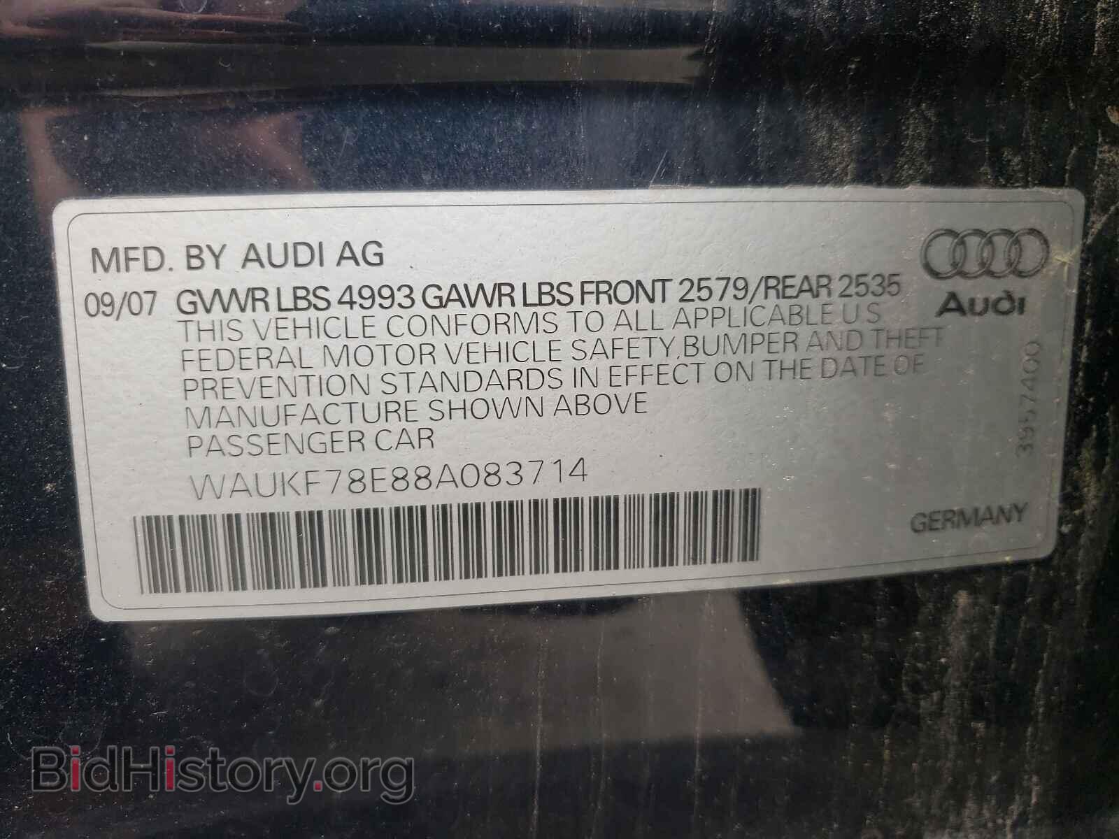 2008 AUDI A4 - VIN: WAUKF78E88A083714 - Фото 10