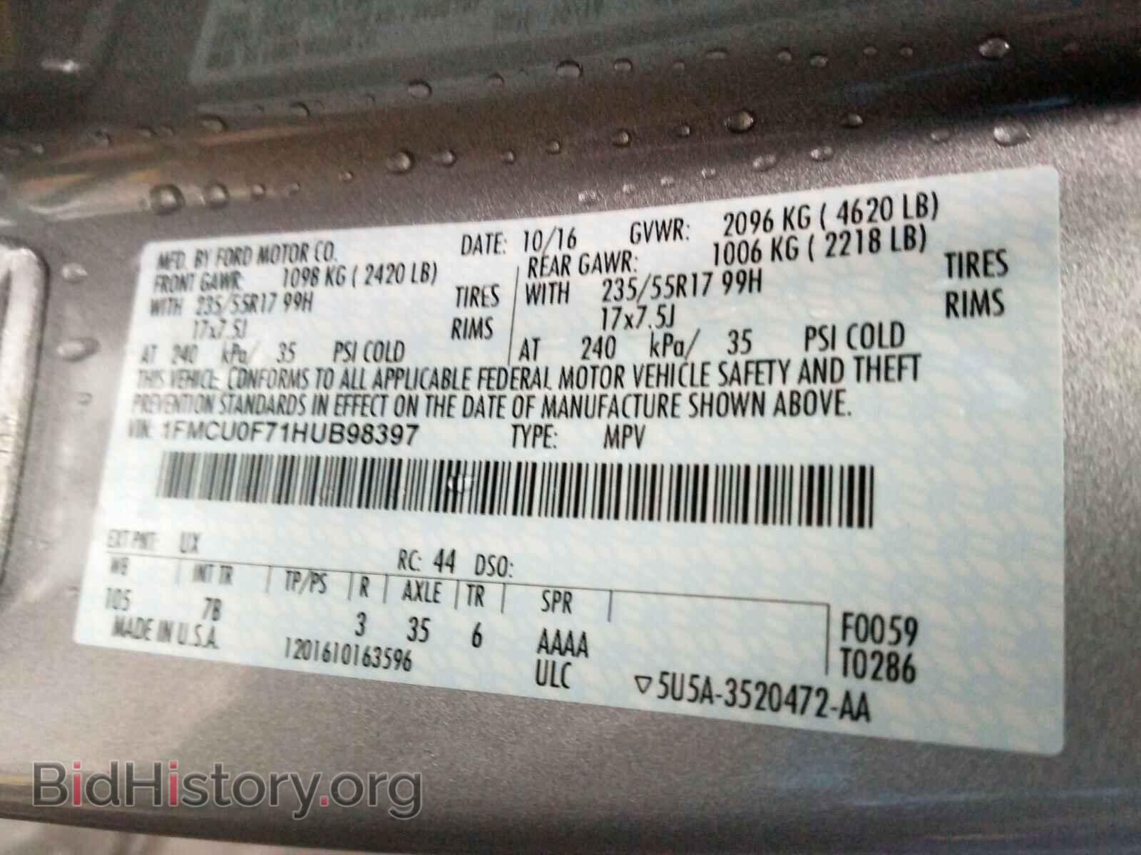 2017 FORD ESCAPE S - VIN: 1FMCU0F71HUB98397 - Фото 10