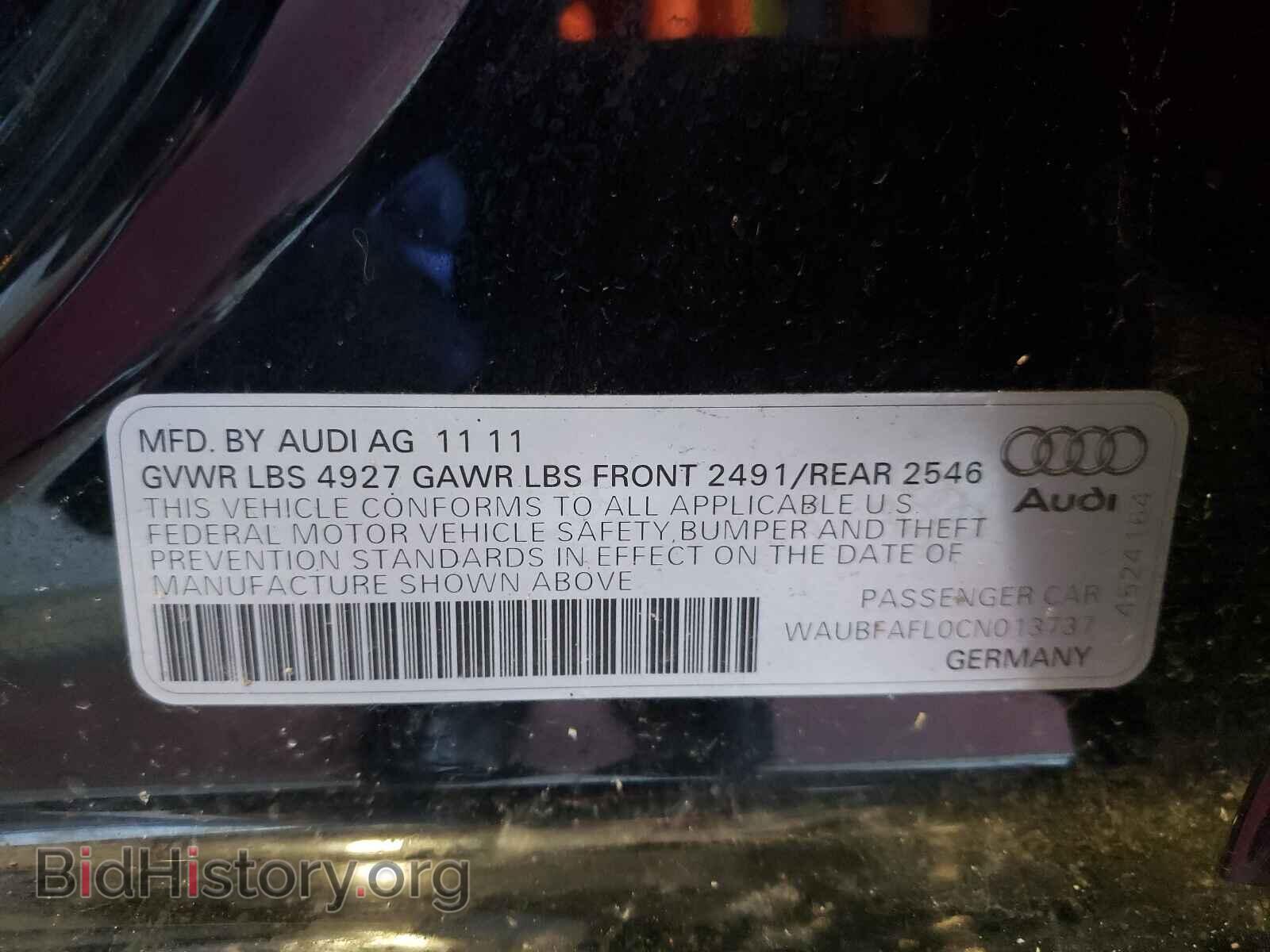 2012 AUDI A4 - VIN: WAUBFAFL0CN013737 - Фото 10