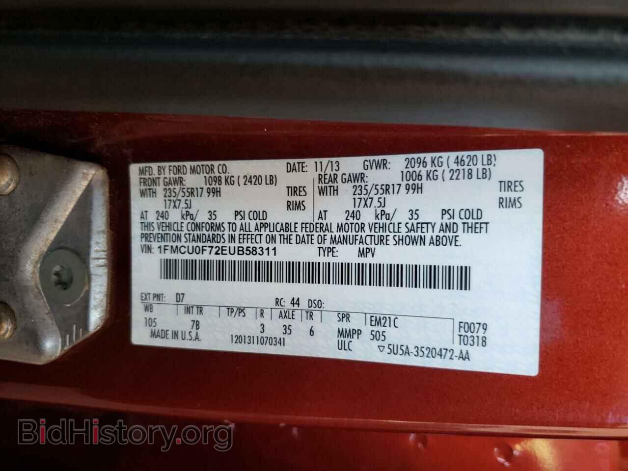 2014 FORD ESCAPE - VIN: 1FMCU0F72EUB58311 - Фото 10