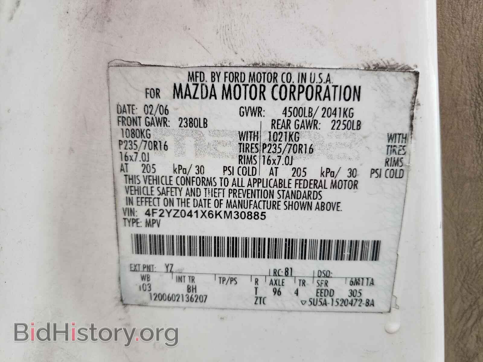 2006 MAZDA TRIBUTE - VIN: 4F2YZ041X6KM30885 - Фото 10
