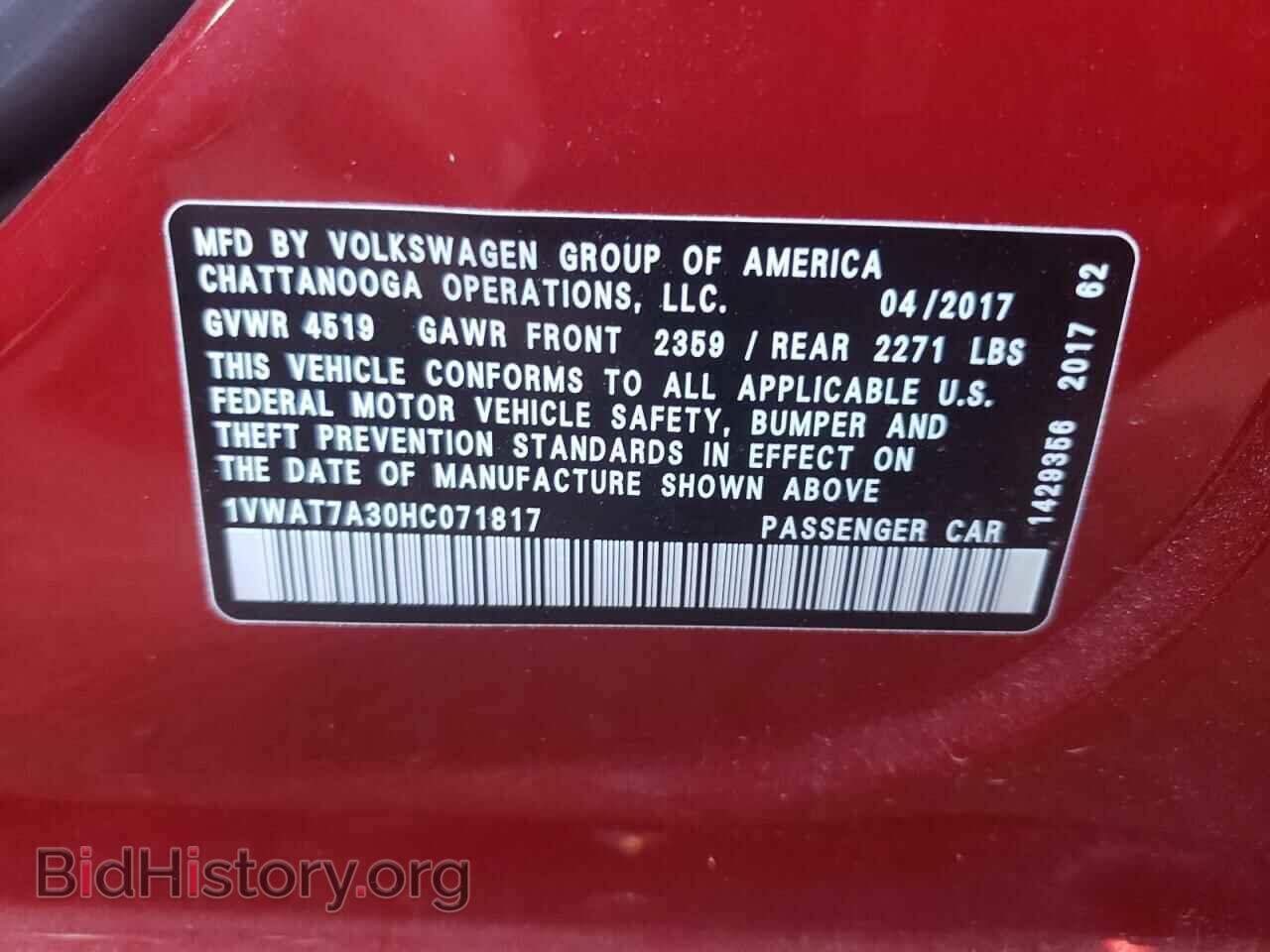 2017 VOLKSWAGEN PASSAT - VIN: 1VWAT7A30HC071817 - Фото 10