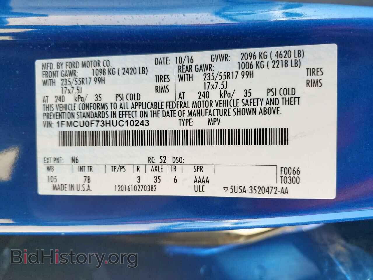 2017 FORD ESCAPE - VIN: 1FMCU0F73HUC10243 - Фото 13