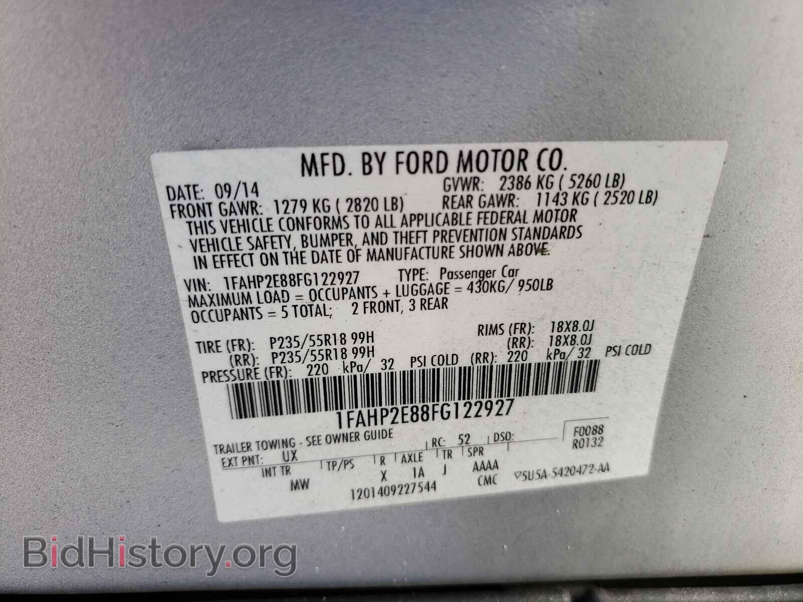 2015 FORD TAURUS - VIN: 1FAHP2E88FG122927 - Фото 10