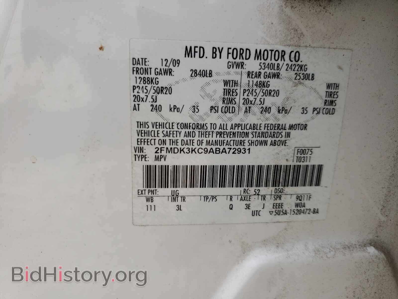 2010 FORD EDGE - VIN: 2FMDK3KC9ABA72931 - Фото 10