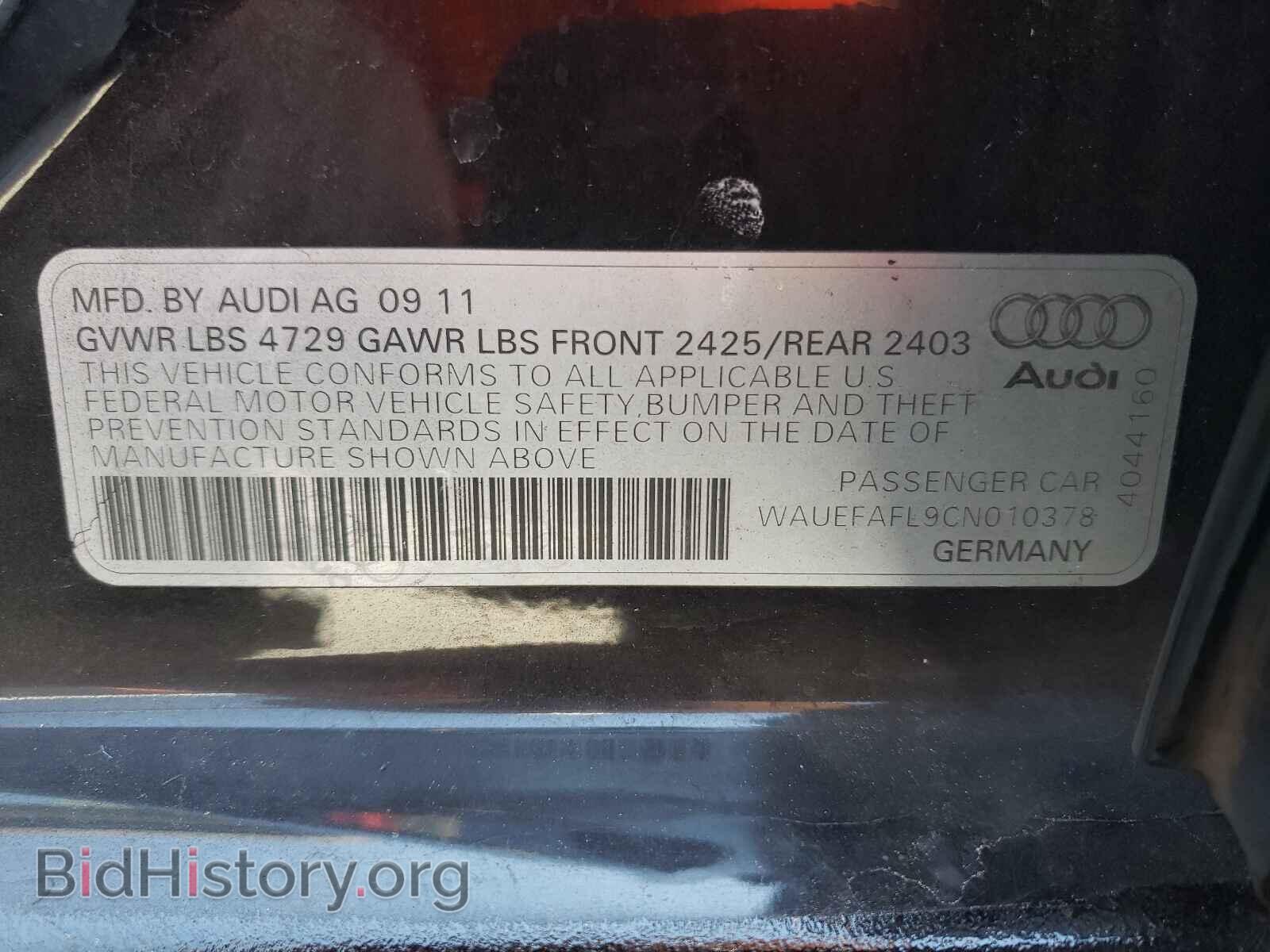 2012 AUDI A4 - VIN: WAUEFAFL9CN010378 - Фото 10
