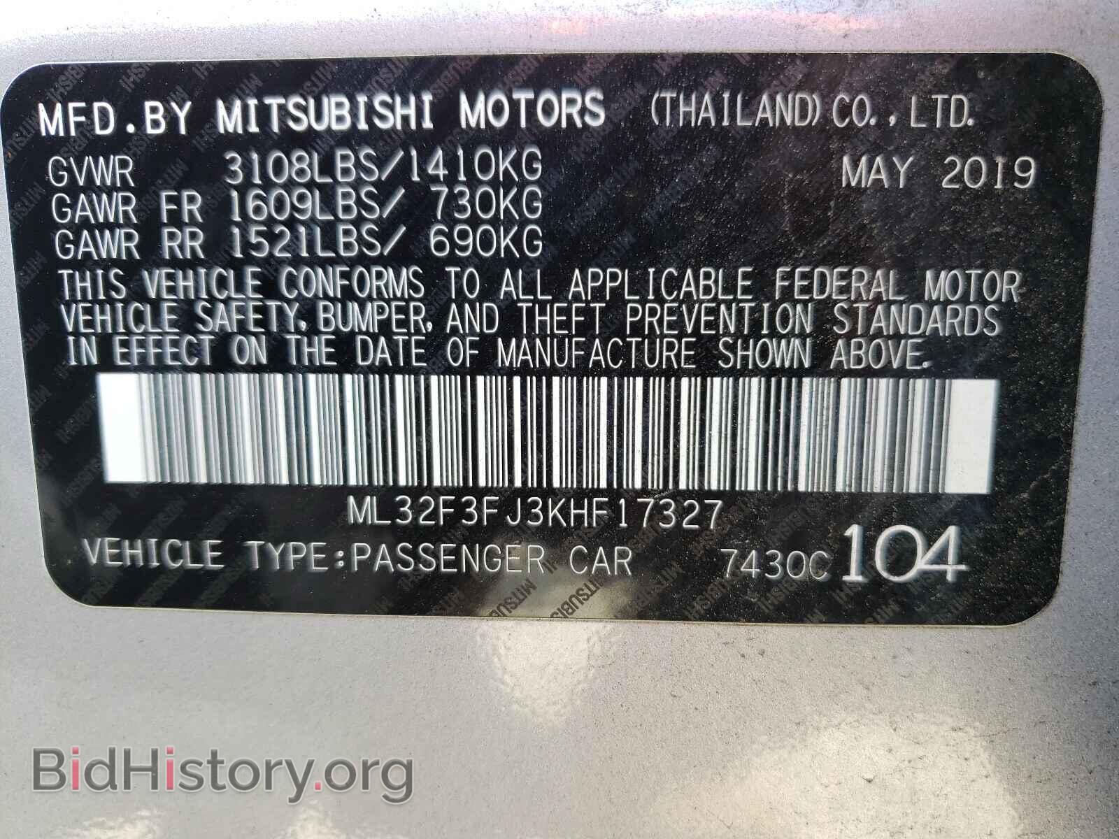 2019 MITSUBISHI MIRAGE - VIN: ML32F3FJ3KHF17327 - Фото 10