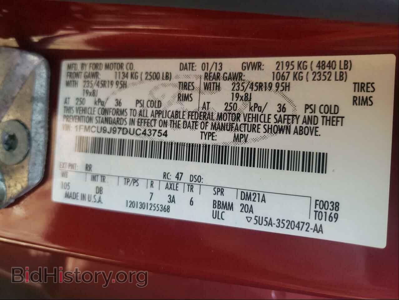 2013 FORD ESCAPE - VIN: 1FMCU9J97DUC43754 - Фото 10