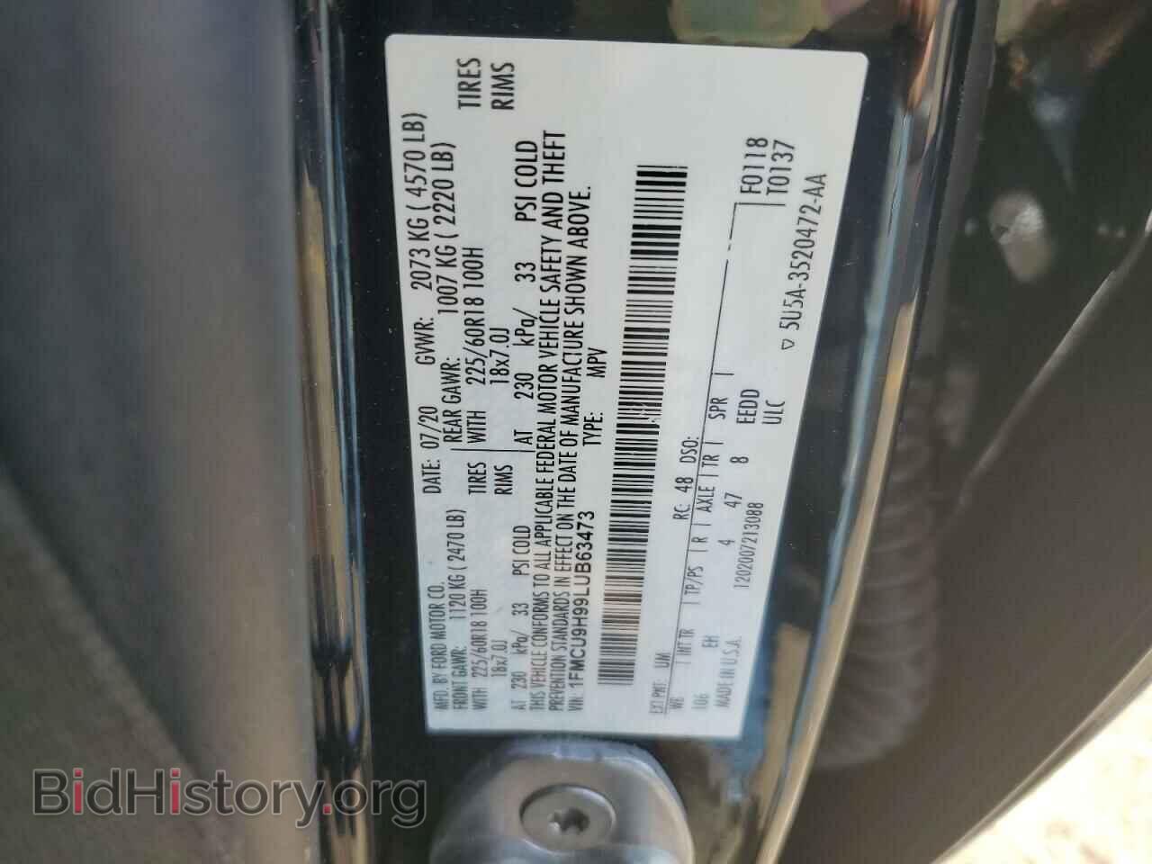 2020 FORD ESCAPE - VIN: 1FMCU9H99LUB63473 - Photo 12