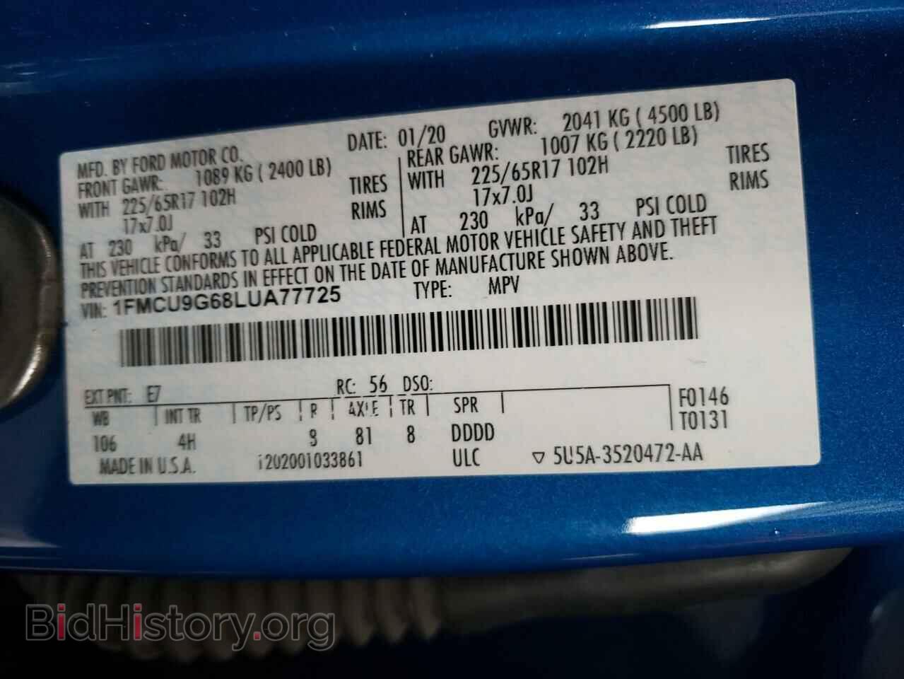 2020 FORD ESCAPE - VIN: 1FMCU9G68LUA77725 - Photo 13