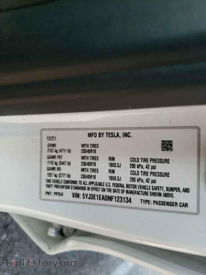 2022 TESLA MODEL 3 - VIN: 5YJ3E1EA0NF123134 - Фото 10