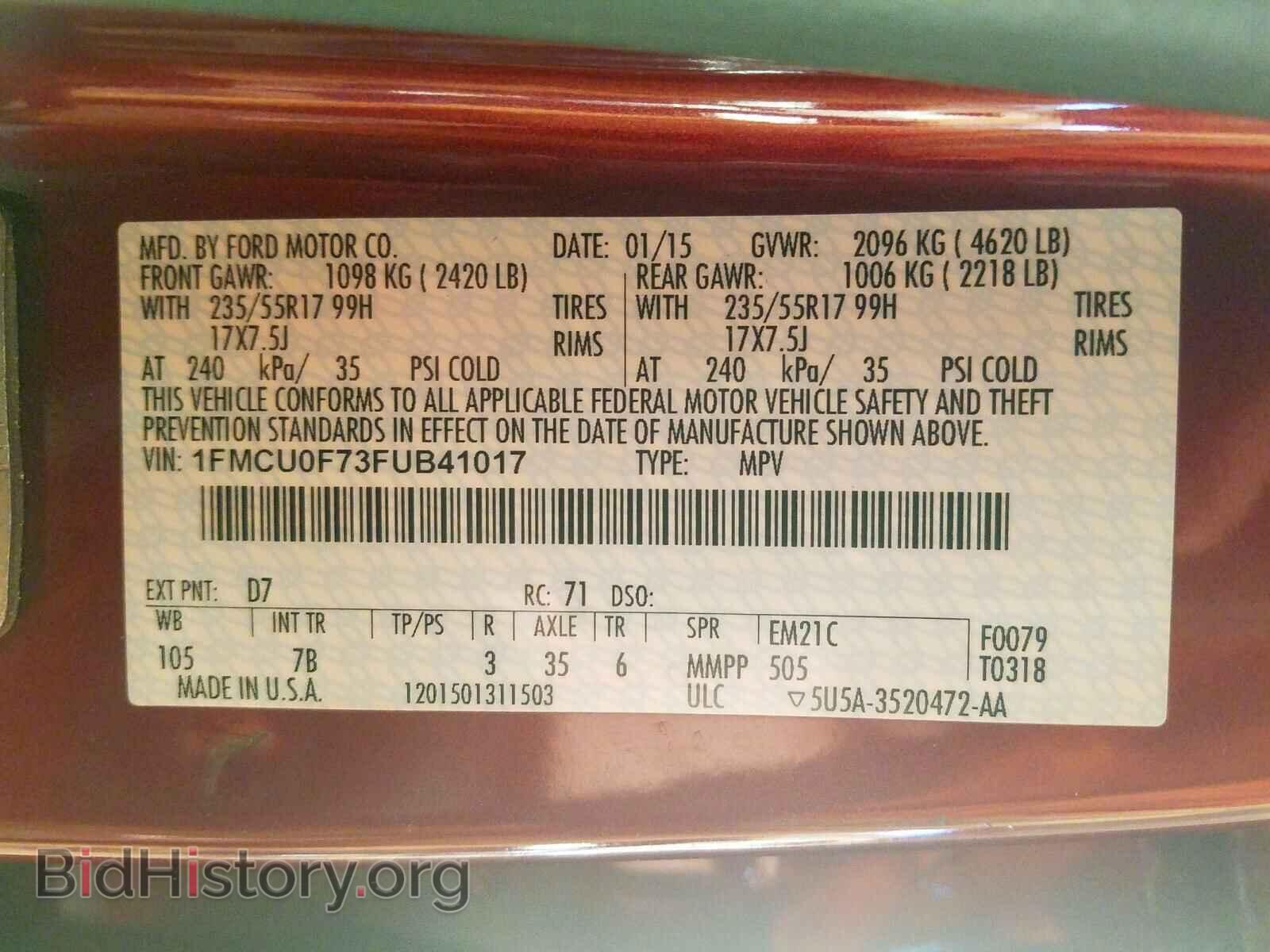 2015 FORD ESCAPE S - VIN: 1FMCU0F73FUB41017 - Photo 10