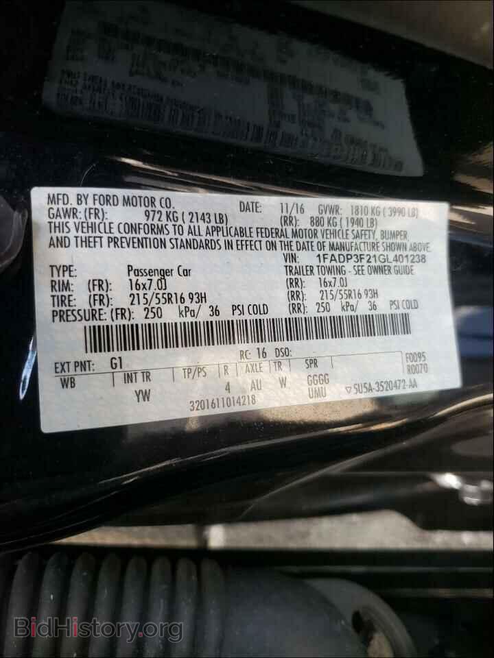 2016 FORD FOCUS - VIN: 1FADP3F21GL401238 - Фото 10