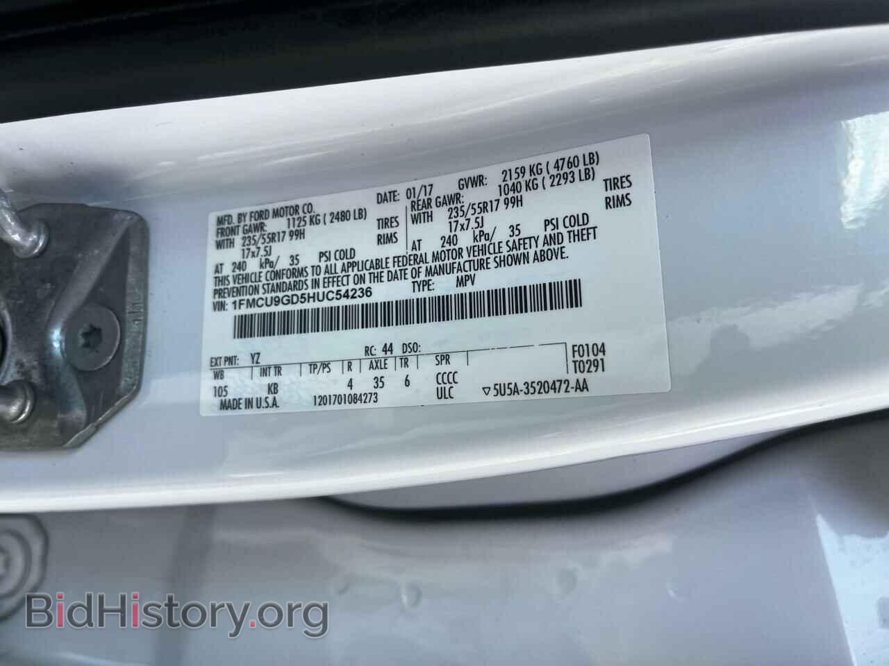 2017 FORD ESCAPE - VIN: 1FMCU9GD5HUC54236 - Фото 10