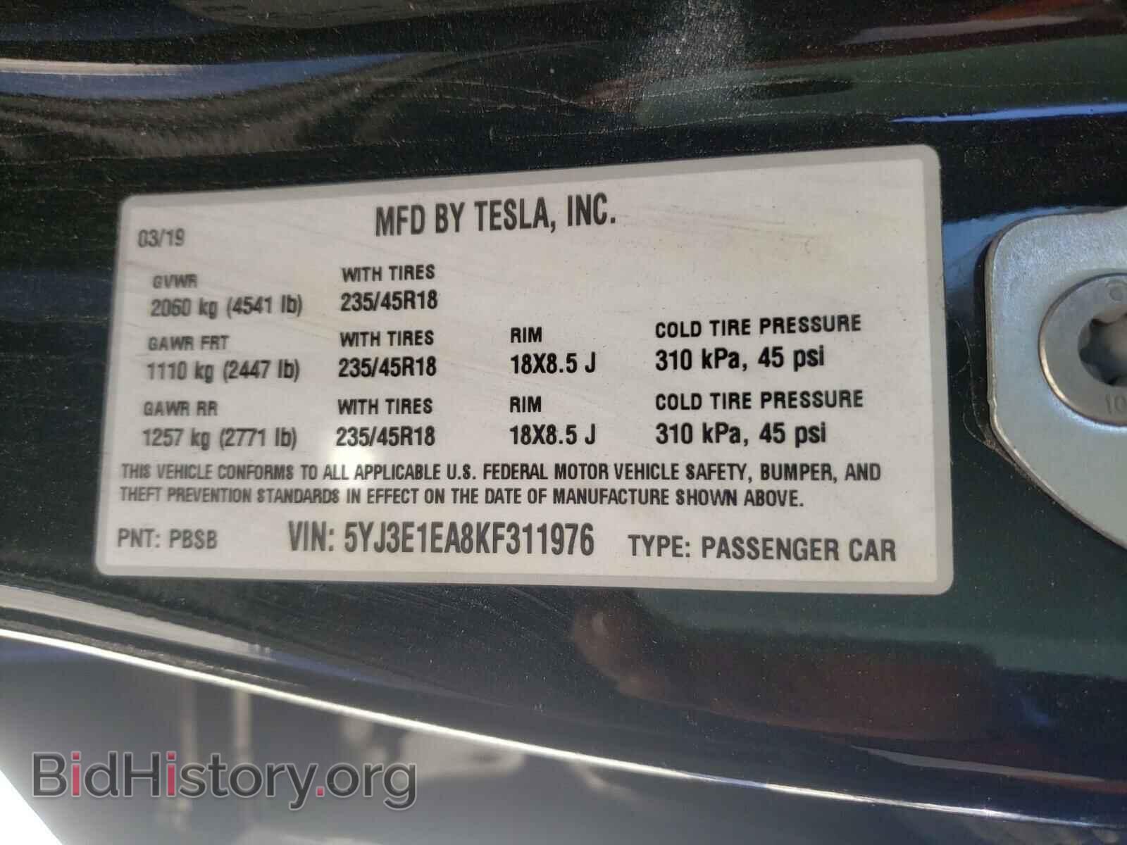 2019 TESLA MODEL 3 - VIN: 5YJ3E1EA8KF311976 - Photo 10