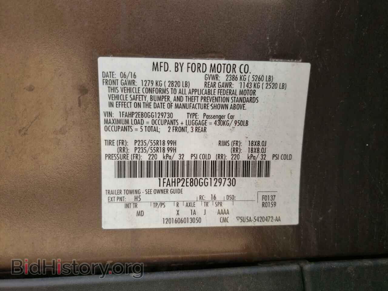 2016 FORD TAURUS - VIN: 1FAHP2E80GG129730 - Фото 12