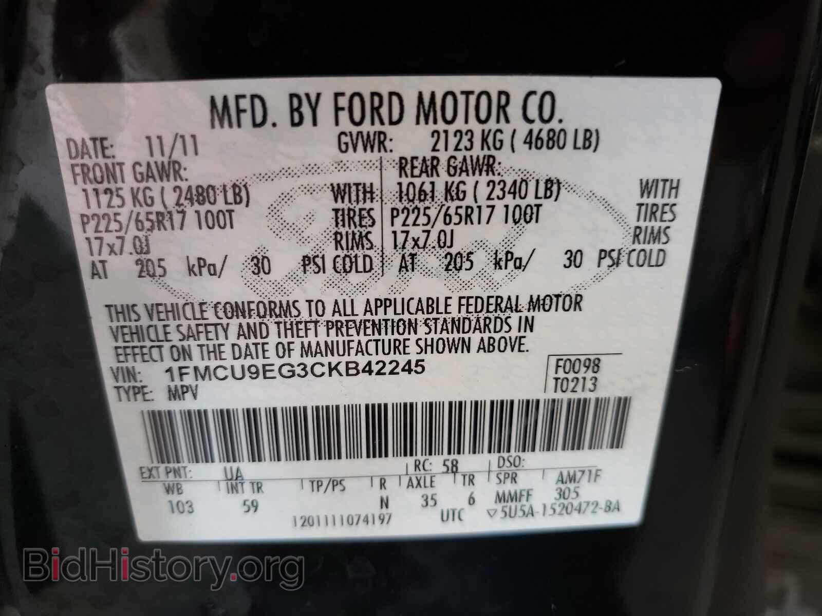 2012 FORD ESCAPE - VIN: 1FMCU9EG3CKB42245 - Фото 10