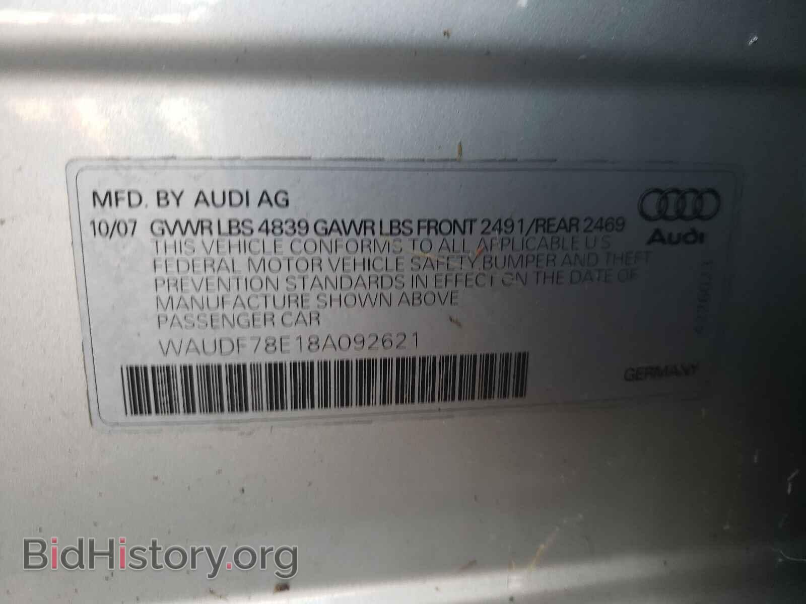 2008 AUDI A4 - VIN: WAUDF78E18A092621 - Фото 10