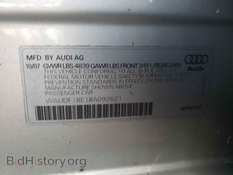 2008 Audi A4 (VIN WAUDF78E18A092621) — фото 10 из 10