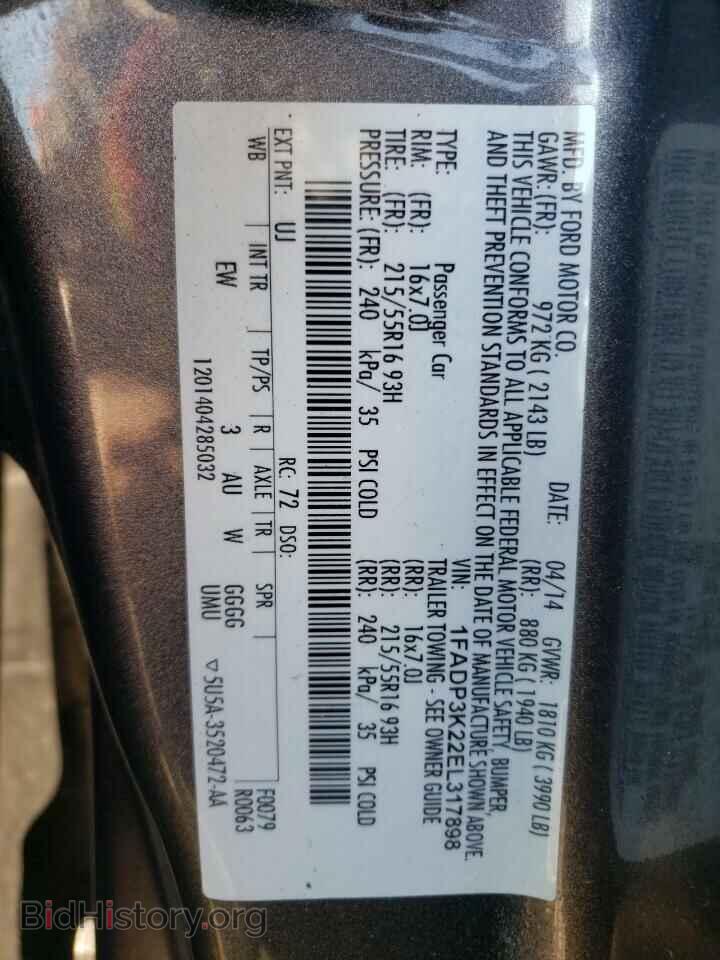 2014 FORD FOCUS - VIN: 1FADP3K22EL317898 - Фото 10