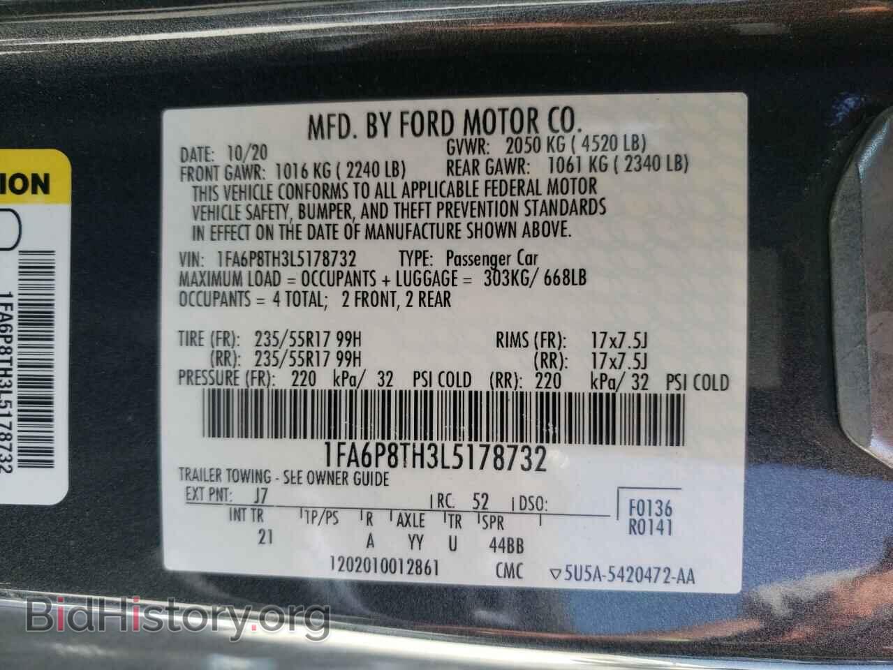 2020 FORD ALL Models - VIN: 1FA6P8TH3L5178732 - Фото 12