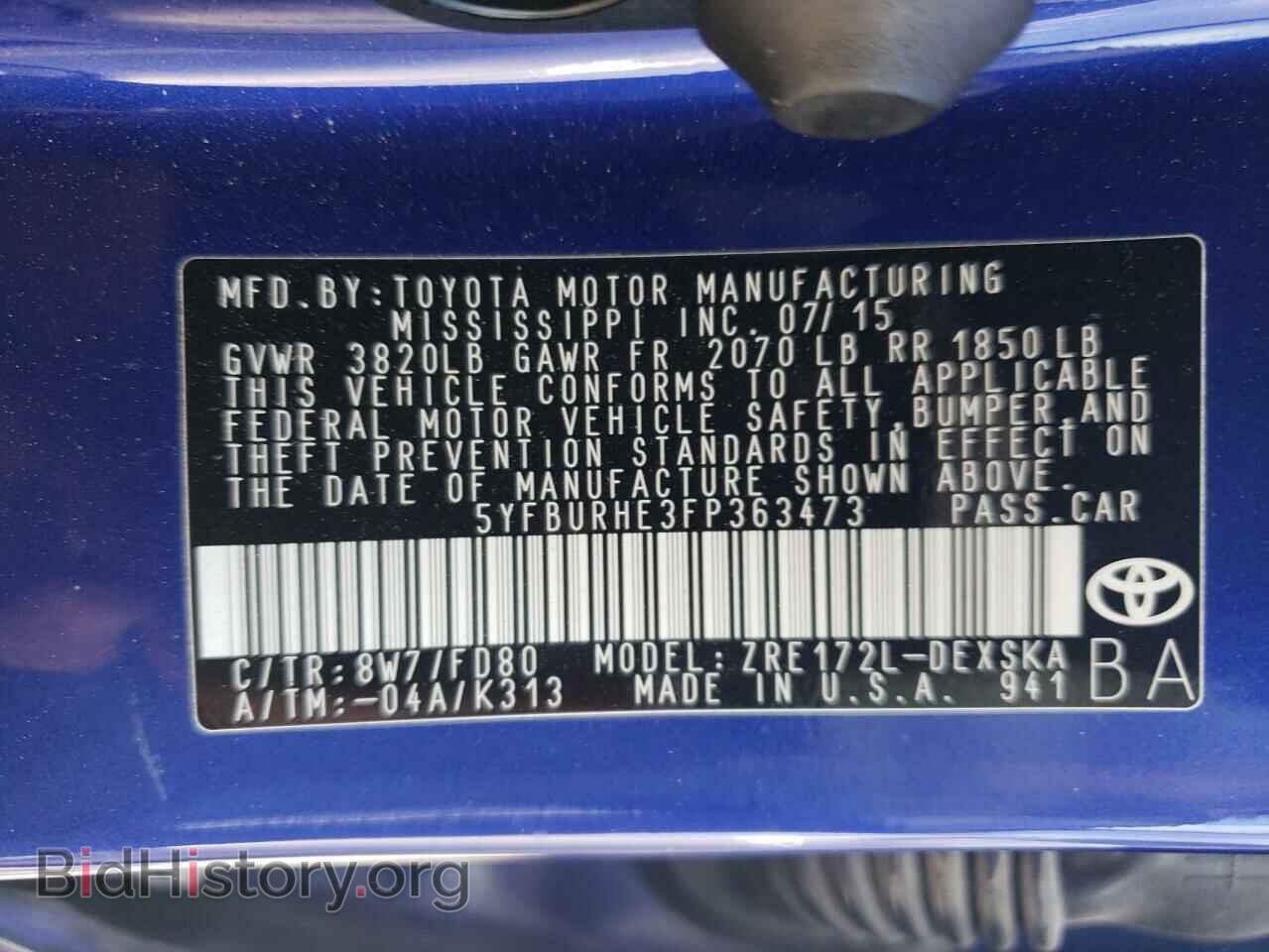 2015 TOYOTA COROLLA - VIN: 5YFBURHE3FP363473 - Фото 10